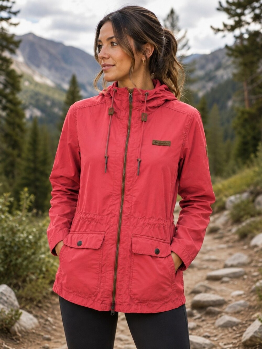 Womens Pink Hooded Anorak Jacket - Casual Zip Front Size Xl